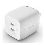 Belkin - Adaptador de corriente - tecnología PPS y GaN - 45 vatios - 3 A - Fast Charge, PD 3.0 - 2 conectores de salida (2 USB-C) - blanco